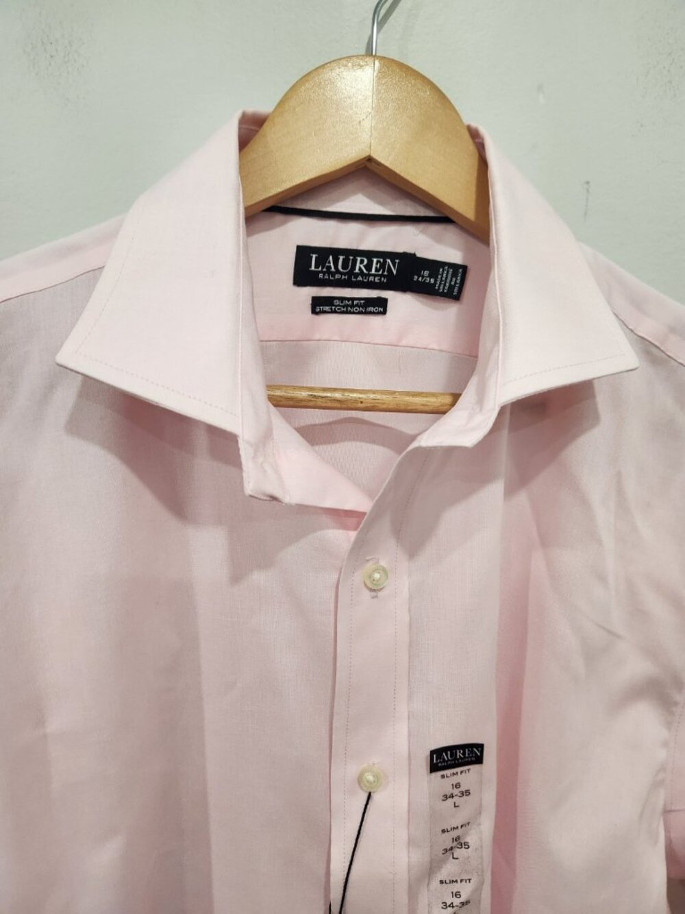 Lauren Ralph Lauren Dress Shirt Mens 16 34/35 White Pink Slim Fit NWT - Picture 2 of 13